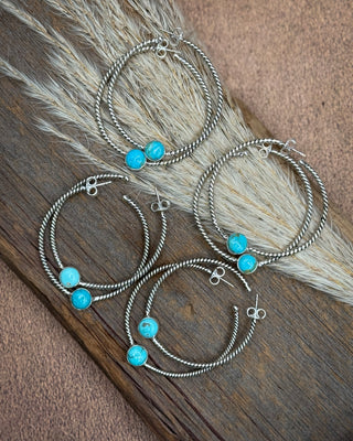 Single Stone Roped Turquoise Hoop Earrings