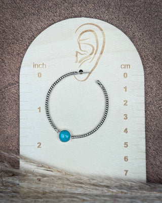 Single Stone Roped Turquoise Hoop Earrings