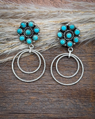 Twin Rope Turquoise Cluster Hoop Earrings