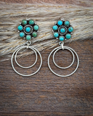 Twin Rope Turquoise Cluster Hoop Earrings