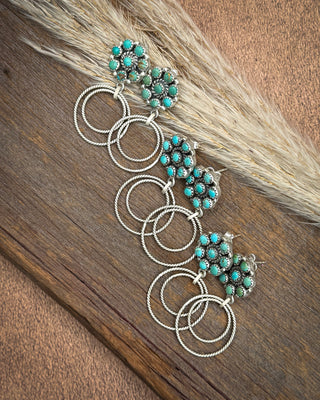 Twin Rope Turquoise Cluster Hoop Earrings