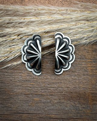 Half Moon Concho Sterling Silver Stud Earrings