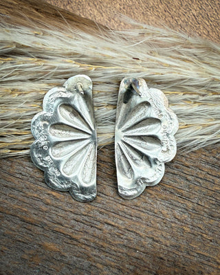 Half Moon Concho Sterling Silver Stud Earrings
