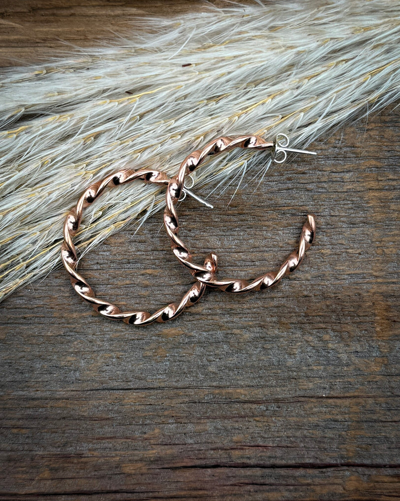 Twisted Copper Ribbon Hoop Earrings