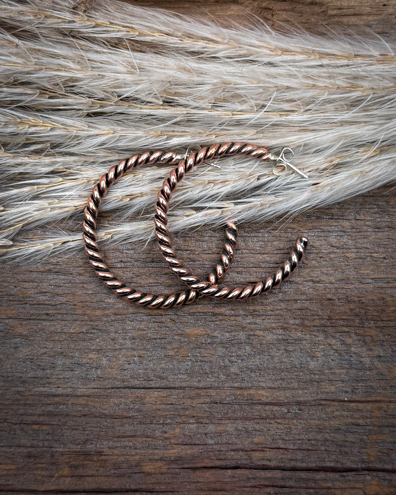 Rope Twist Copper Hoop Earrings