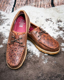 Marrow Twisted X Boat Shoe Driving Moc - Brown Multi and Rustic Brown on cowhide.