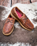Marrow Twisted X Boat Shoe Driving Moc - Brown Multi and Rustic Brown on cowhide.