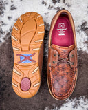 Sole view of the Marrow Twisted X Boat Shoe Driving Moc - Brown Multi and Rustic Brown.