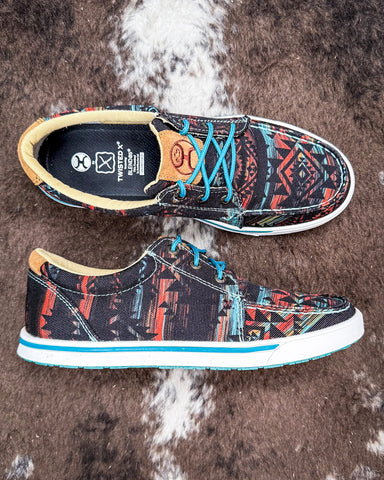 Solace Twisted X Hooey Loper Sneaker - Midnight Aztec on cowhide.
