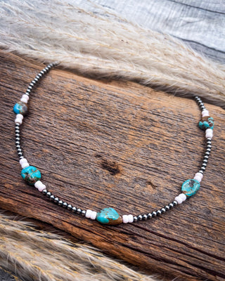 Livia Pink Conch and Turquoise Sterling Silver Necklace