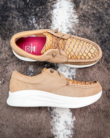 Bria Twisted X Feather X Slip-On Shoe - Tan and Toasted Coconut on cowhide.
