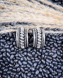 Twist and Timber Fashion Hoop Earrings displayed on beans and wheat.