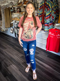 Drive Home Mid Wash Skinny Jeans with Serape Patches