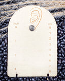Prairie Petals Stud Fashion Earring on a ruler, displayed on beans and wheat.