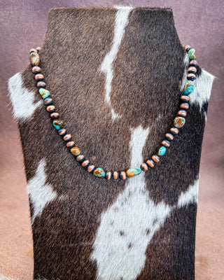 Turquoise River Turquoise Stone & Copper Pearl Necklace