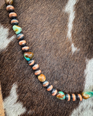 Turquoise River Turquoise Stone & Copper Pearl Necklace
