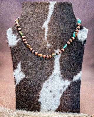 Turquoise River Turquoise Stone & Copper Pearl Necklace