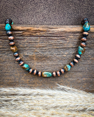 Turquoise River Turquoise Stone & Copper Pearl Necklace