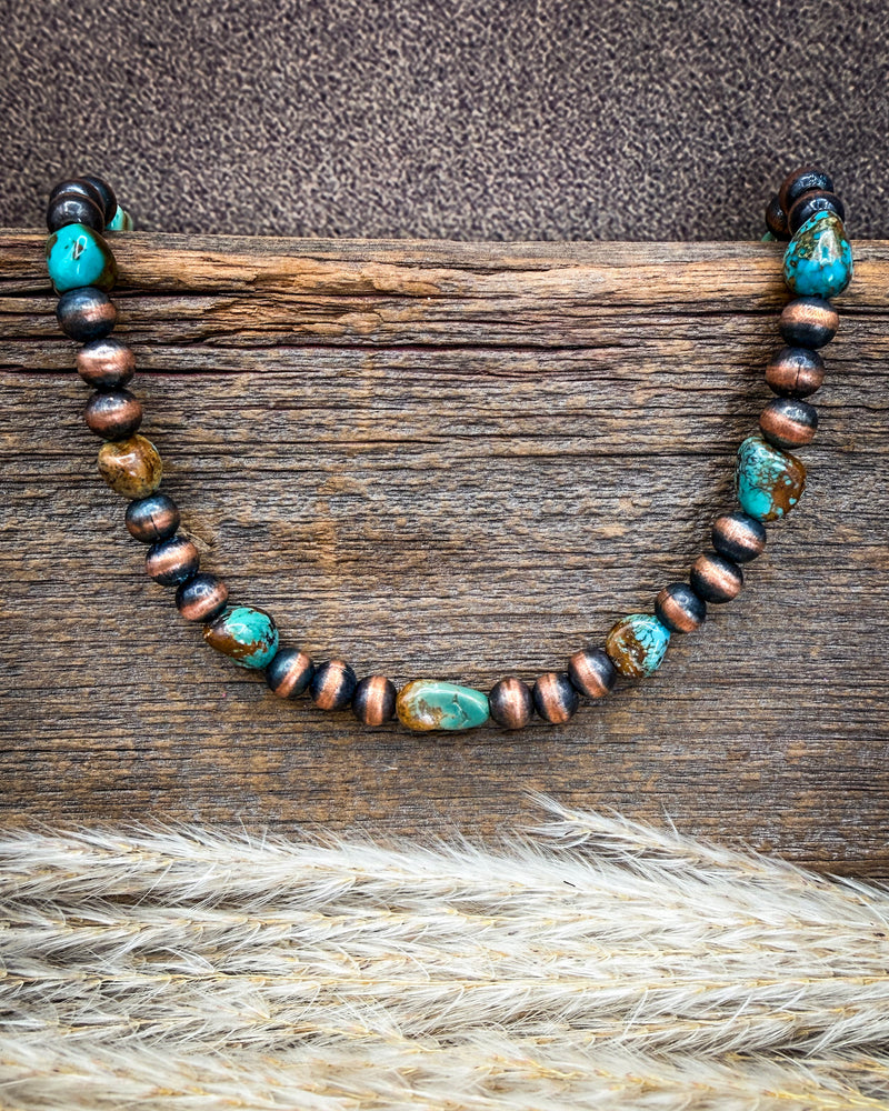 Turquoise River Turquoise Stone & Copper Pearl Necklace