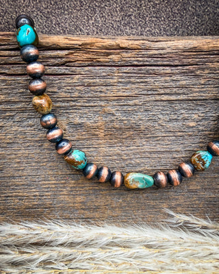 Turquoise River Turquoise Stone & Copper Pearl Necklace