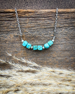 Turquoise Tile Sterling Silver Pearl Necklace
