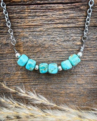 Turquoise Tile Sterling Silver Pearl Necklace