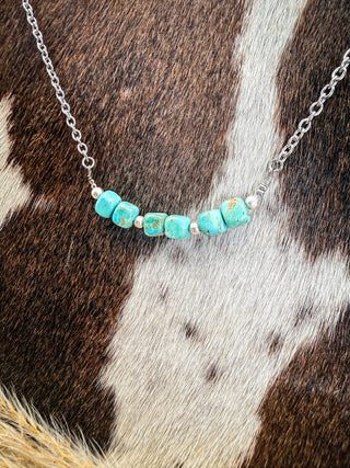 Turquoise Tile Sterling Silver Pearl Necklace