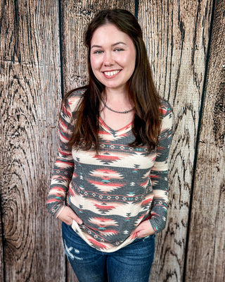 Midnight Desert Long Sleeved Aztec Top by Sterling Kreek