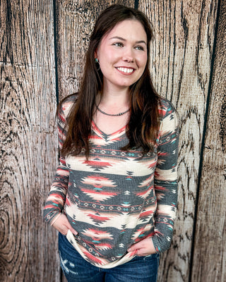 Midnight Desert Long Sleeved Aztec Top by Sterling Kreek