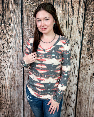 Midnight Desert Long Sleeved Aztec Top by Sterling Kreek