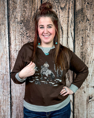 Home on the Range Pullover in Dark Brown
