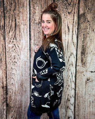 Cowgirl Collage Knit Cardigan in Black by Lucky & Blessed