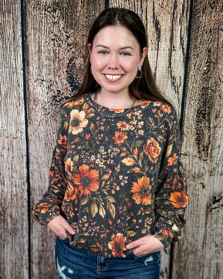 Amber Blossom Ribbed Sweater Top by Sterling Kreek