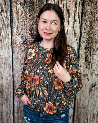 Amber Blossom Ribbed Sweater Top by Sterling Kreek