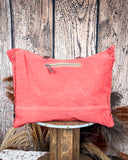 Back view of the Rio Vintage Clothing Weekender Bag on a wood table with a wood back drop.