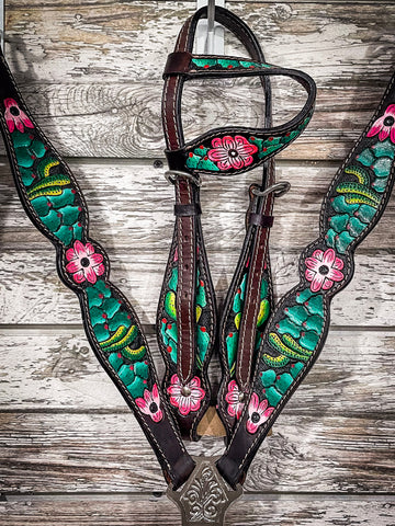 Tough1 Pink Flower and Cactus Breast Collar