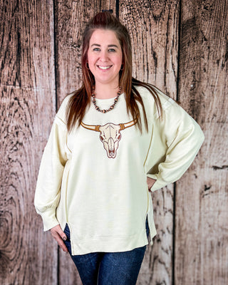 Sundance Skull Embroidered Pullover in Cream