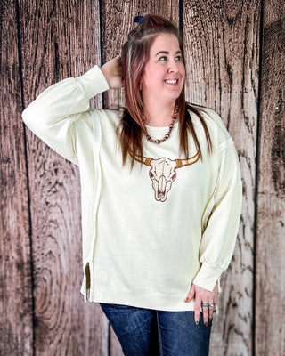 Sundance Skull Embroidered Pullover in Cream