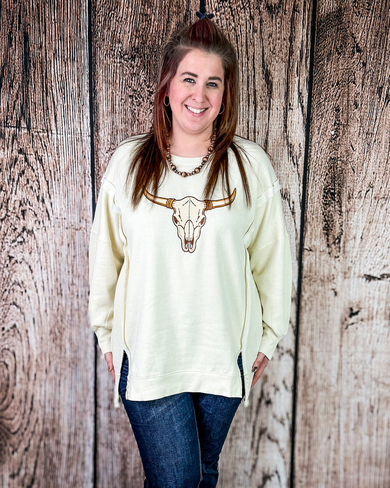 Sundance Skull Embroidered Pullover in Cream
