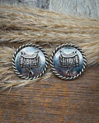 Lucky Saddle Medallion Fashion Stud Earrings