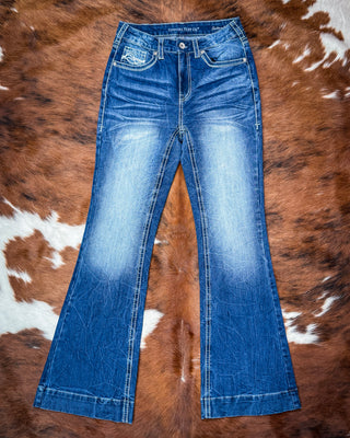 Shattered Trouser Jeans in Medium Wash by Cowgirl Tuff