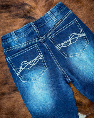 Shattered Trouser Jeans in Medium Wash by Cowgirl Tuff