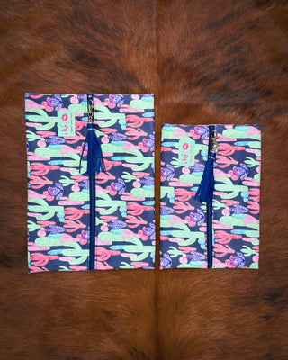 Pastel Cactus Velvet Makeup Bag by Makeup Junkie Bags