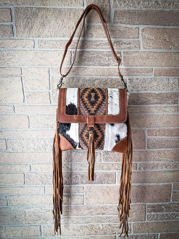 Small Leather Fringe Crossbody Bag With Studs Handmade 