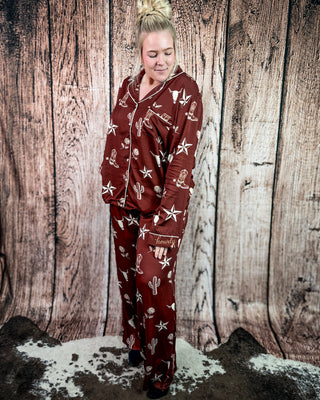 Western Nights Luxe PJ Set in Desert Rose