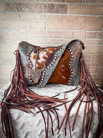 Cowhide & serape with LV patch & Fringe Large Purse