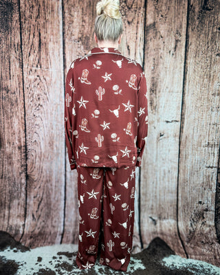 Western Nights Luxe PJ Set in Desert Rose