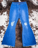 Front view of the Shannon Flare Jeans displayed on cowhide.