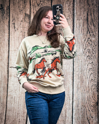 Running Wild Oversized Sweatshirt in Beige