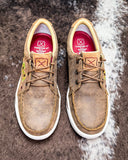 The Goldenroot Twisted X Kicks displayed on cowhide.